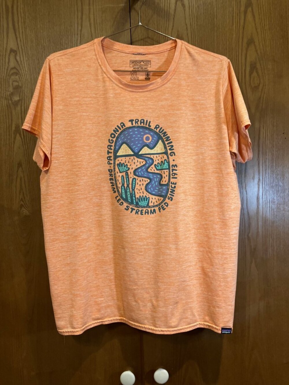 Patagonia Graphic T-Shirt "Trail Running" Capilene Cool Daily XL Like New No Tag
